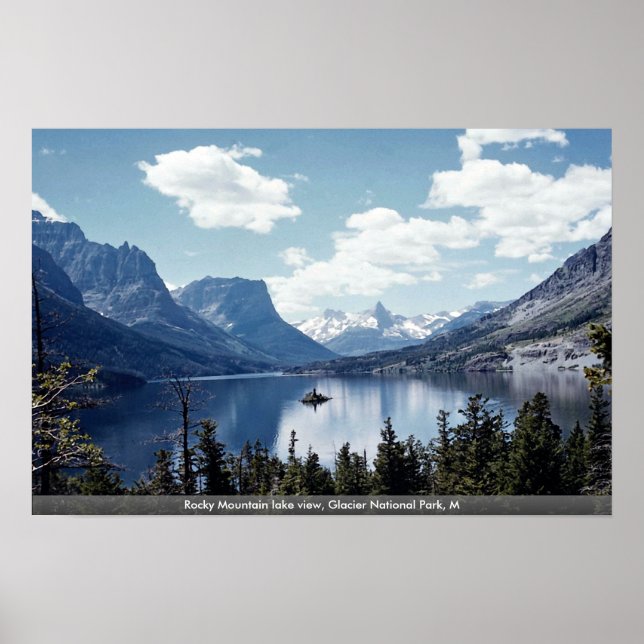 Rocky Mountain sjö view, Glacier National Park, M Poster (Framsidan)