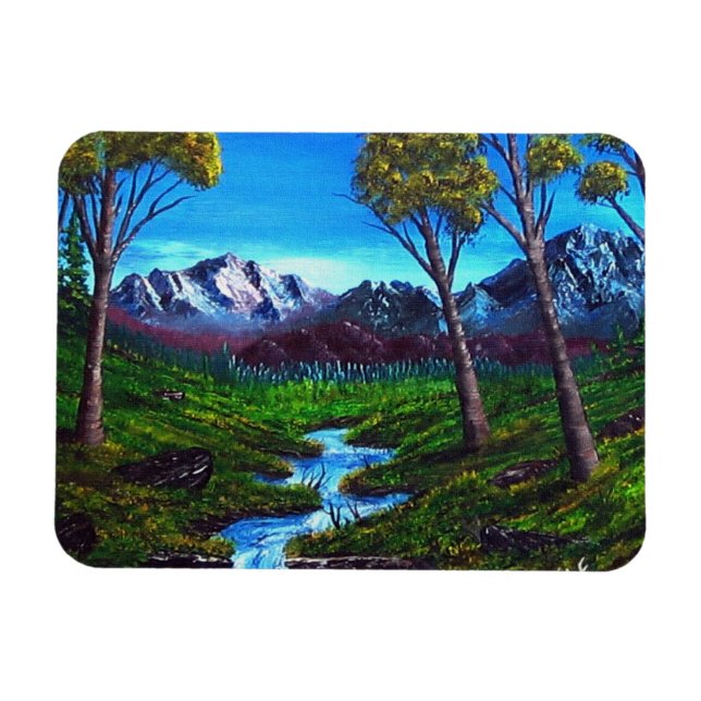 Rocky Mountain Stream Träd Vista Magnet (Horisontell)