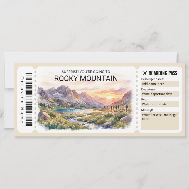 Rocky Mountain Trip Boarding Pass Ticket Inbjudningar (Framsida)