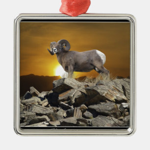 Rocky Mountain Vild Big Horn Sheep & Sunset Julgransprydnad Metall