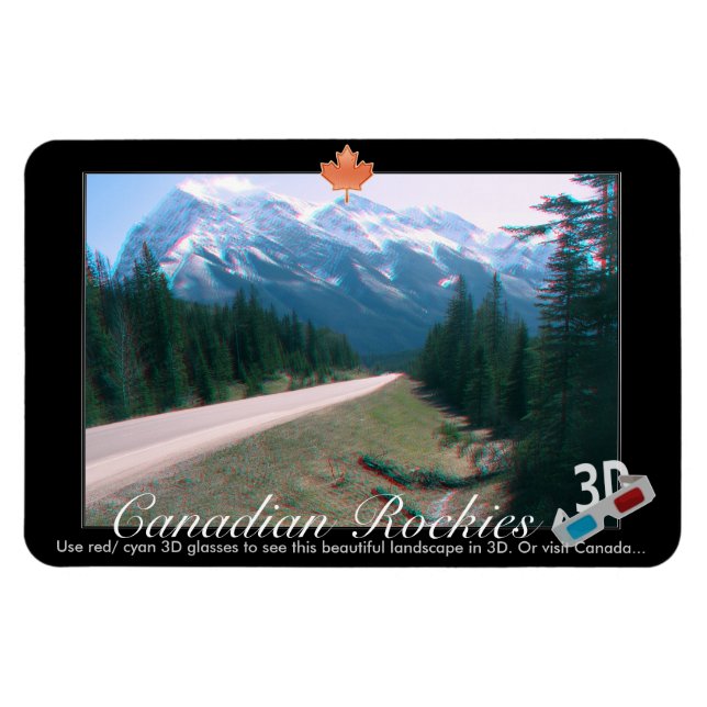 Rocky mountains Canada 3D Red Cyan Anaglyph Photo Magnet (Horisontell)
