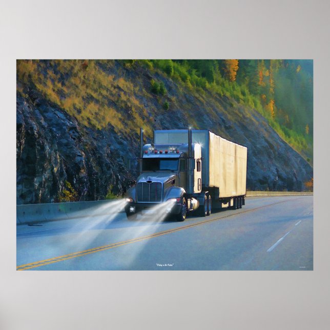 Rocky mountains Cargo Lastbil Highway Driving Art Poster (Framsidan)