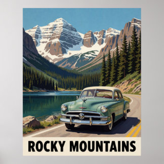 🏔️ Rocky Mountains Klassisk Bil Bergsresa Poster