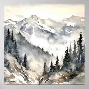 Rocky mountains Painting Smoky Gräs Forest Poster