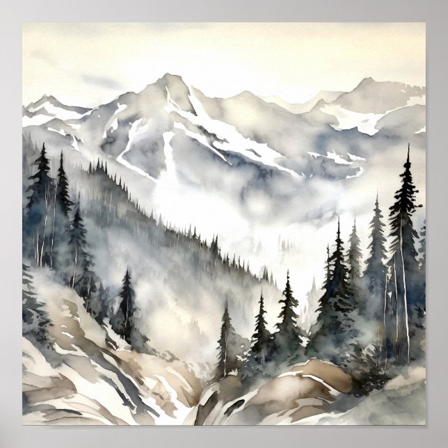 Rocky mountains Painting Smoky Gräs Forest Poster (Framsidan)