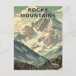 Rocky Mountains Retro Travel Mountain Lodge Vykort