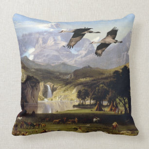 Rocky Mtns Hjort Sjö Waterfall Crane Birds Pillow Kudde
