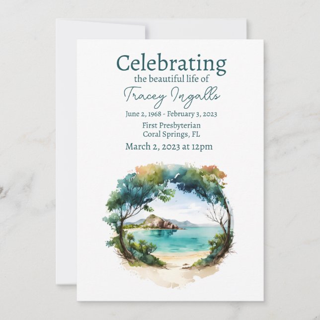 Rocky Ocean Circle Funeral Firande of Life Inbjudningar (Framsida)