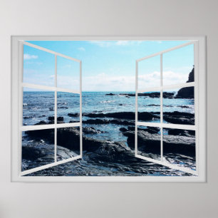 Rocky Ocean Kusten med Window Ram Poster