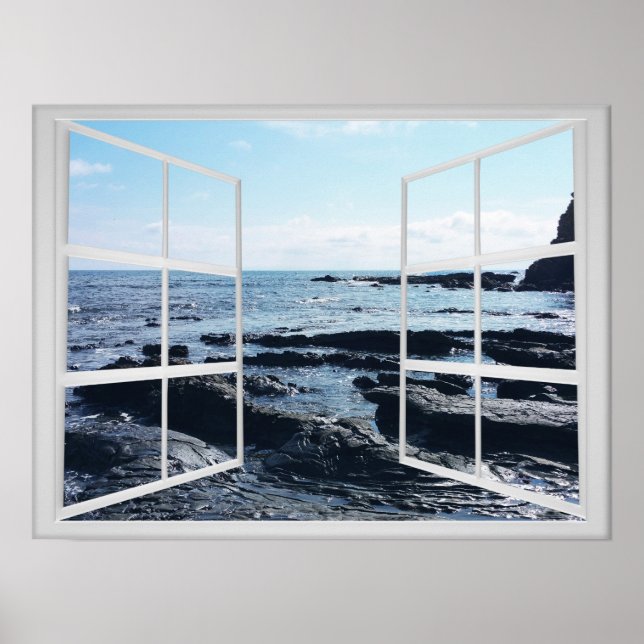 Rocky Ocean Kusten med Window Ram Poster (Framsidan)
