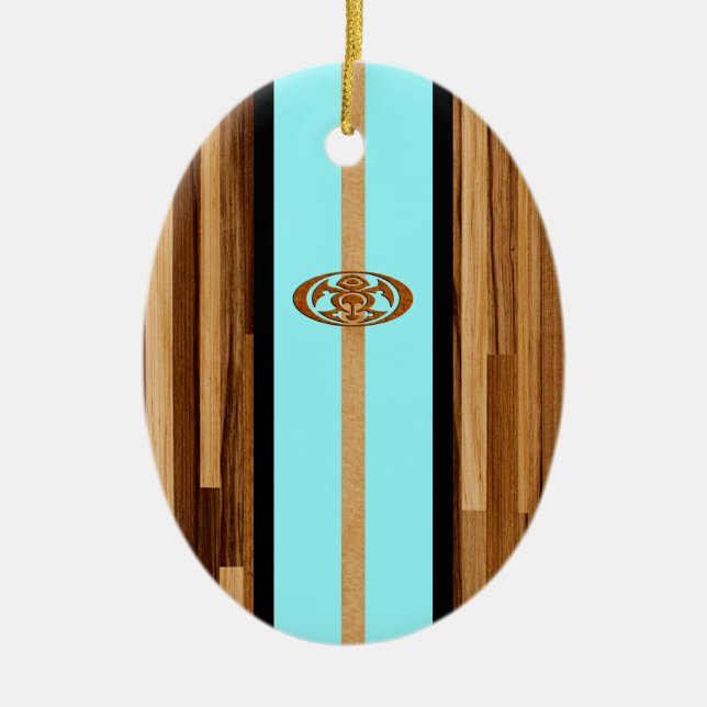 Rocky Point Hawaiian Engineated FauxWood Surfboard Julgransprydnad Keramik (Framsidan)