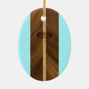Rocky Point Hawaiian Faux Wood Surfboard Julgransprydnad Keramik
