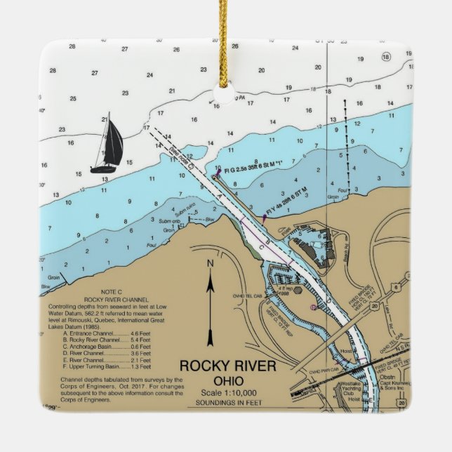 Rocky River Ohio Nautical Chart Julgransprydnad Keramik (Baksida)