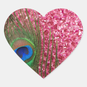 Rocky Rosa Peacock Feather Hjärtformat Klistermärke