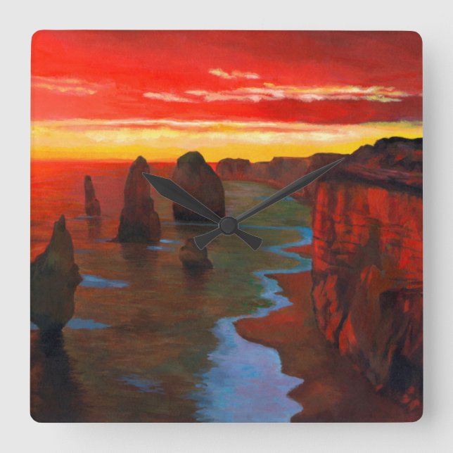 Rocky Seashore vid Sunset Fyrkantig Klocka (Framsida)