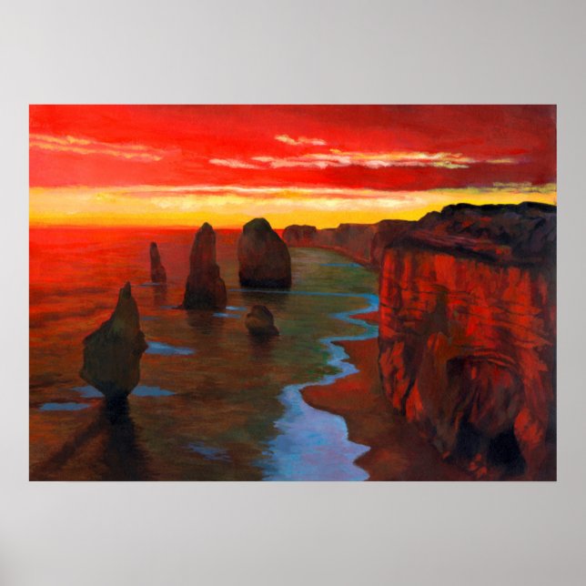 Rocky Seashore vid Sunset Poster (Framsidan)
