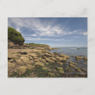 Rocky Seaside with Motorboat Traveling Vykort