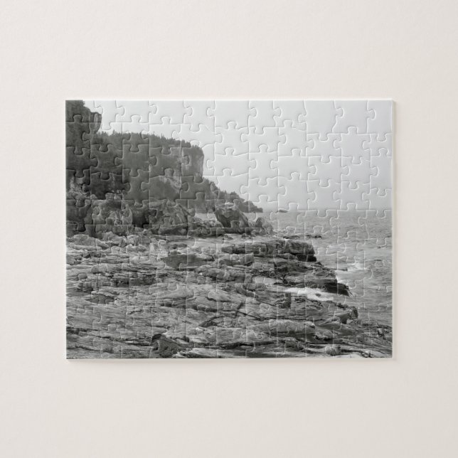 Rocky Shoreline Black and White Photo Puzzle Pussel (Horisontell)