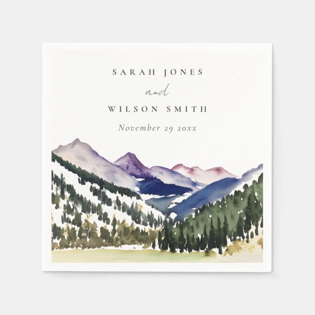 Rocky Snö, bergsfärg, liggande Bröllop Pappersservett (Framsidan)