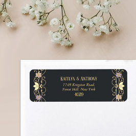 Rococo-återuppväckt elegant vintage blomsterbröllo returadress etikett
