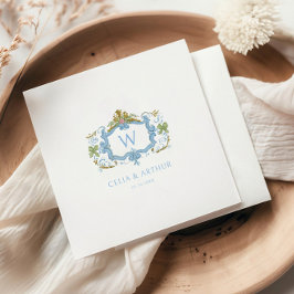 Rococo Blå Monogram Tecken Bröllop Pappersservett