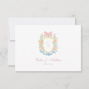 Rococo Blommig Monogram Tecken Bröllop Tack Kort