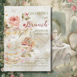 Rococo Blommig Te Galentine Brunch Ljus Pastellfär Inbjudningar