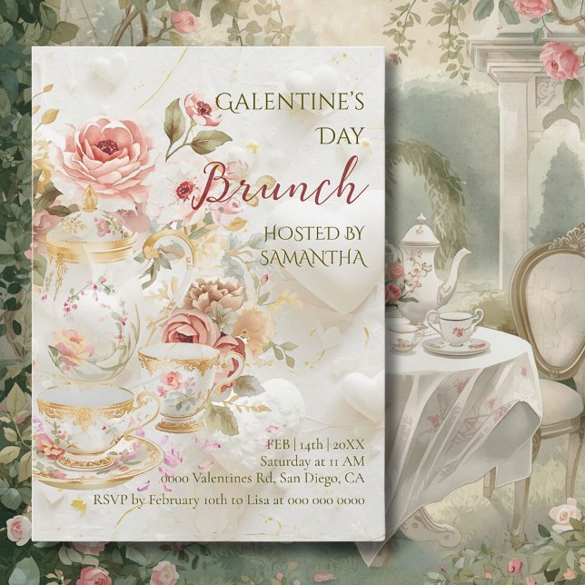 Rococo Blommig Te Galentine Brunch Ljus Pastellfär Inbjudningar (Skapare uppladdad)