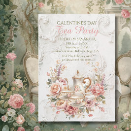 Rococo Blommig Te Galentine-fest Mjuk Rodnad Inbjudningar