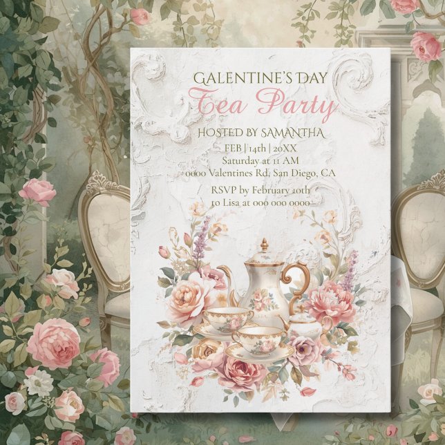 Rococo Blommig Te Galentine-fest Mjuk Rodnad Inbjudningar (Skapare uppladdad)