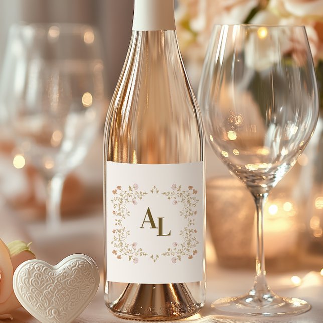 Rococo Blommigt Antique Ram Bröllop Vinflaska Etikett (Skapare uppladdad)