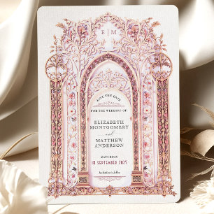 Rococo Blommigt Arch Spara datumkortsfiligree Inbjudningar