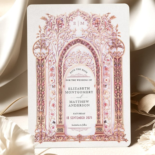 Rococo Blommigt Arch Spara datumkortsfiligree Inbjudningar (Skapare uppladdad)