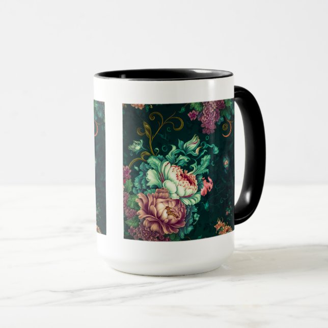 Rococo Blommigt Dekoration Combo Mugg, 15 oz Mugg (Framsida höger)