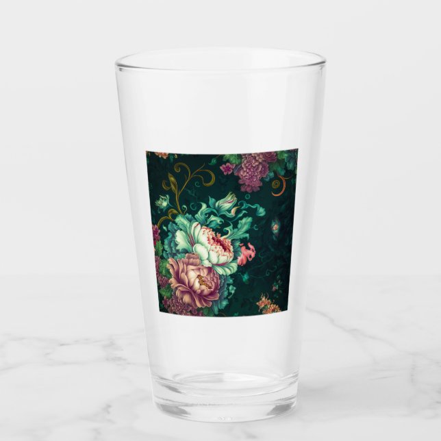 Rococo Blommigt Dekoration Glass Tumbler Glaskopp (Framsida)
