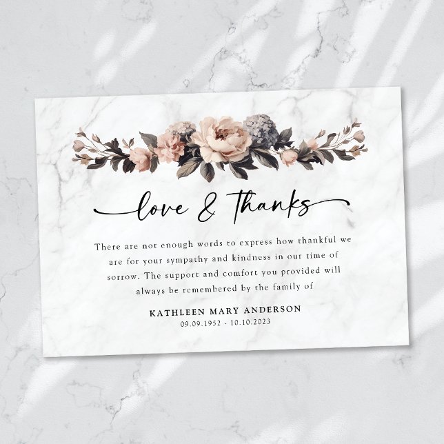 Rococo Blommigt Script Funeral Tack Kort (Skapare uppladdad)