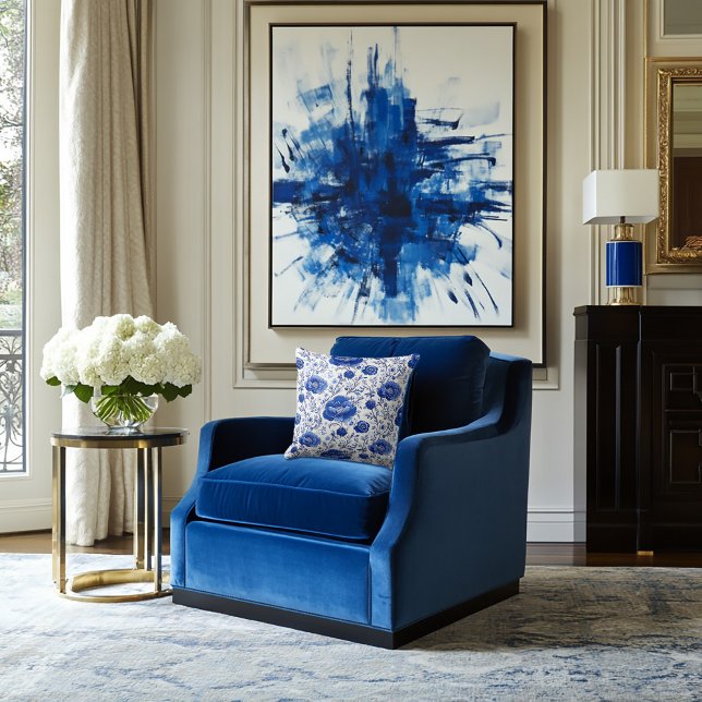 Rococo Blue Blommigt Elegance Kudde (Skapare uppladdad)