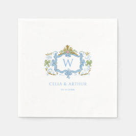 Rococo Blue Monogram Crest Wedding  Pappersservett