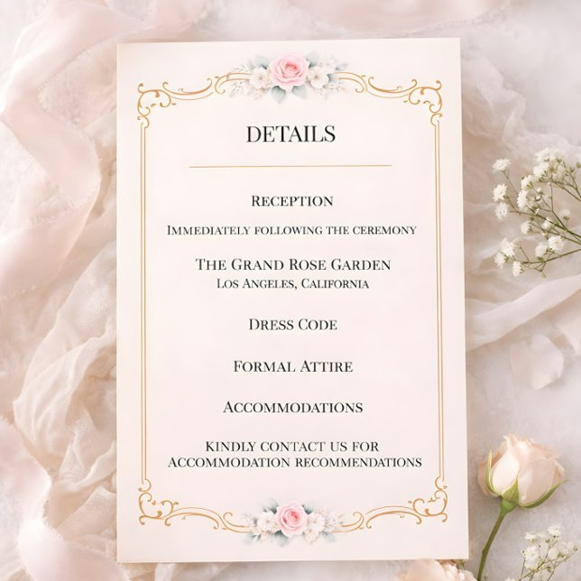 Rococo Blush Wedding Tilläggskort (Details enclosure card for Rococco style luxury ornate wedding)
