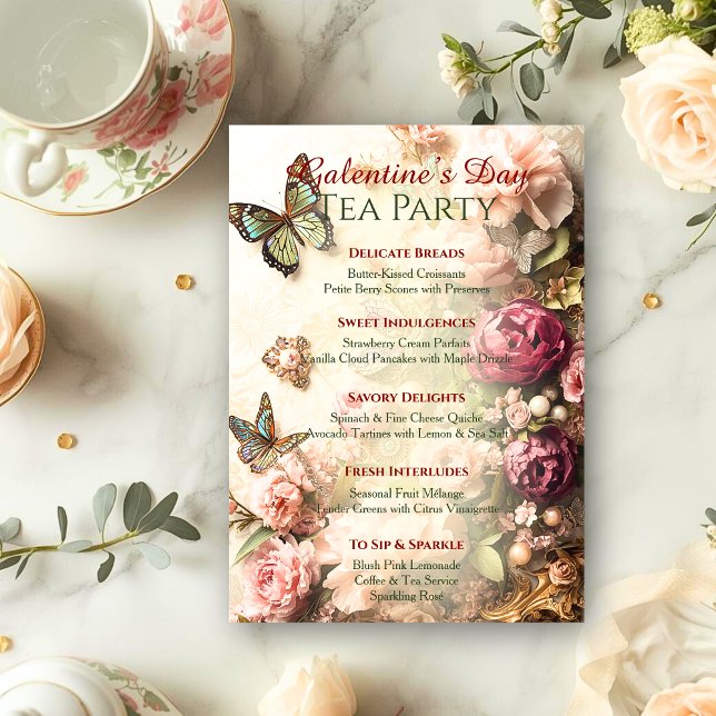 Rococo Butterfly Garden Galentine Tea Party Menu Inbjudningar (Skapare uppladdad)