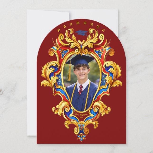 Rococo Cartouche Photo Template Graduation Inbjudningar (Framsida)