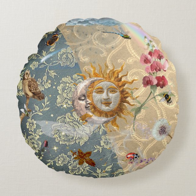 Rococo Cosmic Garden Pillow Rund Kudde (Framsidan)