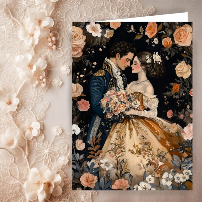 Rococo Couple Romantic Bröllop Förlovning Gratuler Kort (Rococo Couple Romantic Wedding Engagement Congratulations Custom Card
)