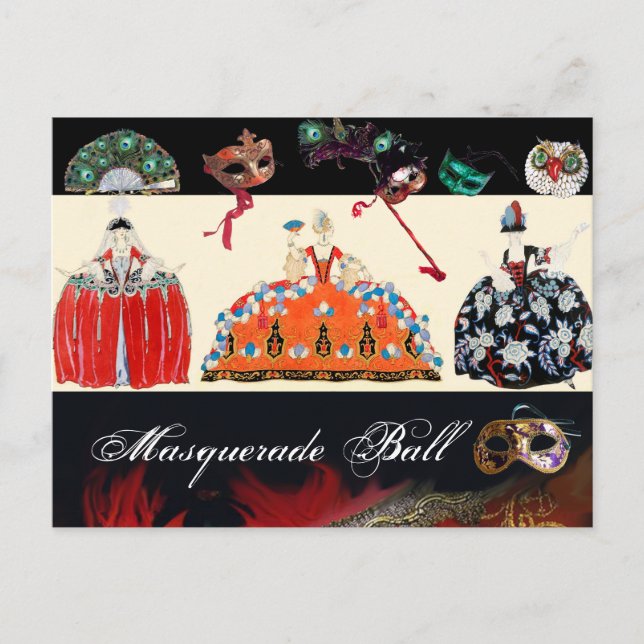ROCOCO DAM MARDI GRAS MASQUERADE BOLL MASKS VYKORT (Framsida)