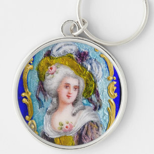 ROCOCO DAM MED ROSA ROS RUND SILVERFÄRGAD NYCKELRING