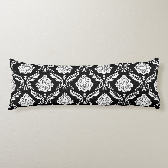 Rococo Damask 2Vägs Mönster Svart+Vit Kroppskudde (Framsidan)