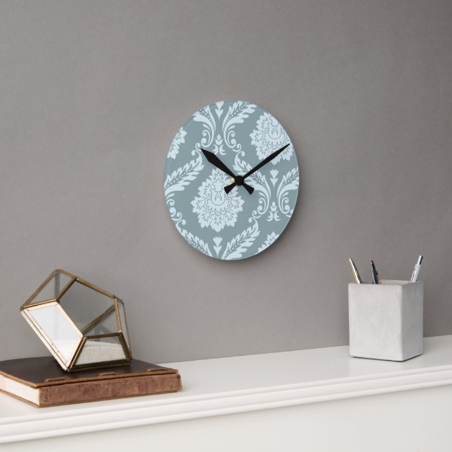 Rococo Damask Art I Anduck Egg Blå+Turkos Rund Klocka (Kontor)
