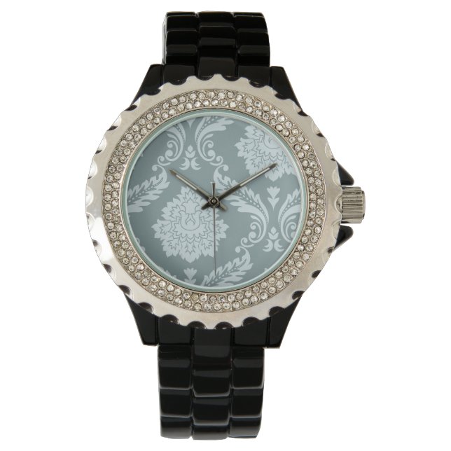 Rococo Damask Art I Anduckblå+Turkos Armbandsur (Framsida)