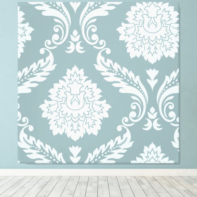 Rococo Damask Art I Anduckblå+Turkos Canvastryck (Insitu (trägolv))