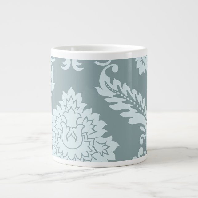 Rococo Damask Art I Anduckblå+Turkos Jumbo Mugg (Framsidan)